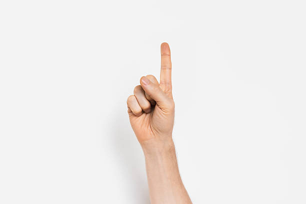 woman pressing a virtual button with her index finger on white background