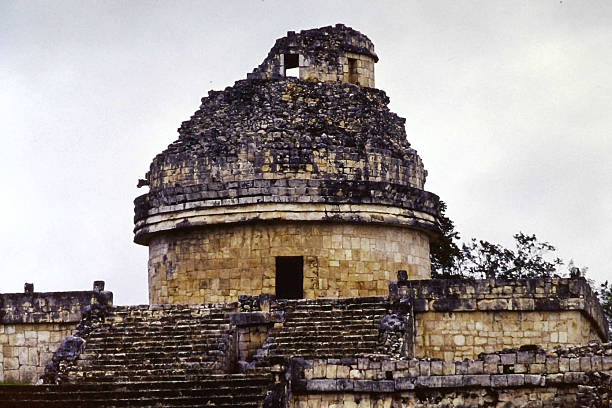 View of the El Caracol,ancient Maya observatory,dated 906 AD with a spiral staircase used for astronomy purposes at Chichen Itza,masterpiece of the Maya civilization,10th cent AD,Yucatan,Mexico
