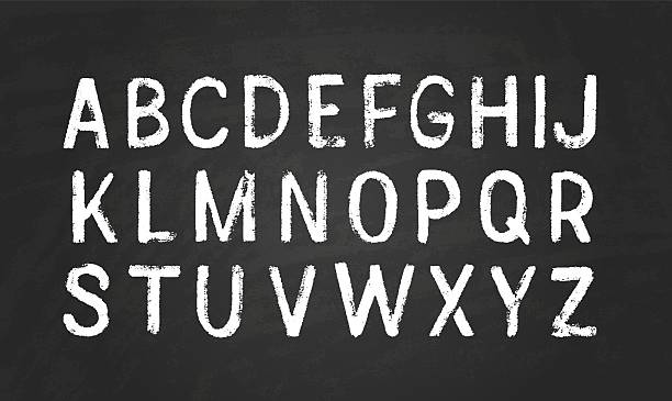 istock Uppercase letters of English alphabet white chalk texture font, chalk board typographic symbols, pencil crayon typeface 2236130715