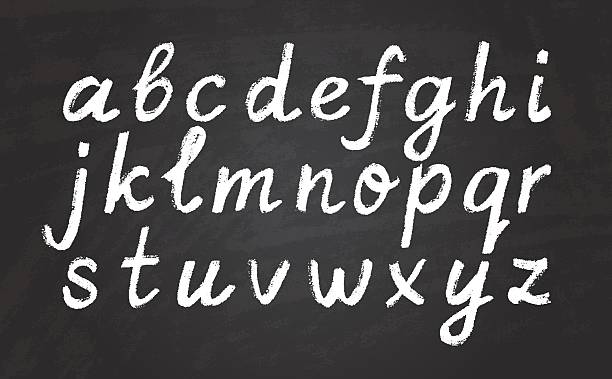 istock Lowercase letters of English alphabet white chalk texture font, chalk board calligraphy lettering pencil crayon typeface 2236130719