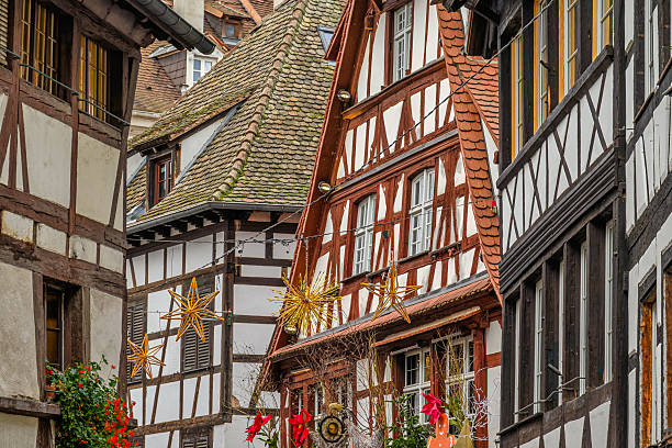 Decorated timber-framed houses during Christmas in Strasbourg