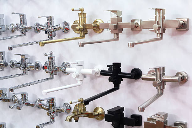 Mixers for bathtub. Plumbing in a hardware store