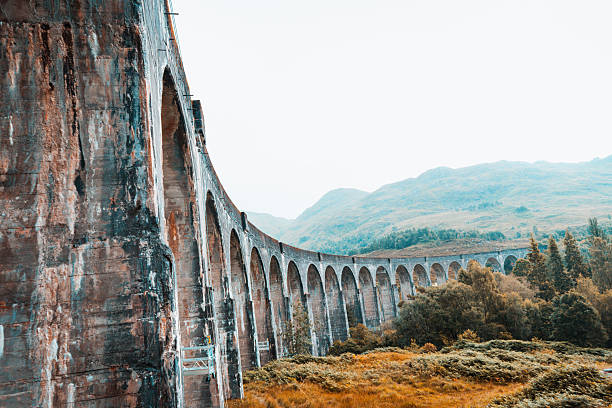 A beautiful view of Glenfinnan Viaduct .This railway bridge 21-arched, mass-concrete structure crosses the River Finnan.