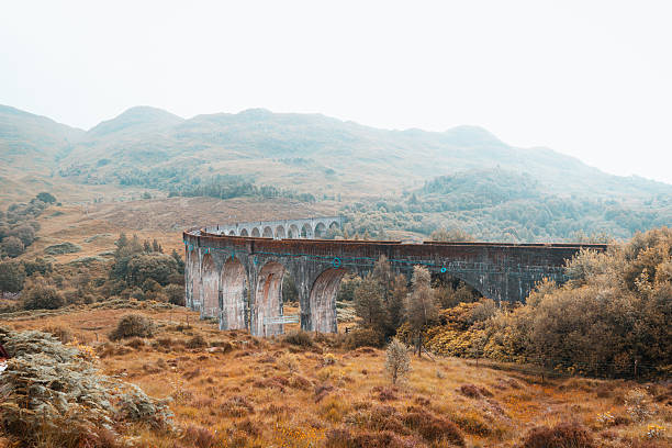 A beautiful view of Glenfinnan Viaduct .This railway bridge 21-arched, mass-concrete structure crosses the River Finnan.