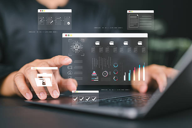 istock Artificial intelligence (AI) is used by a person in document management systems, online documentation databases, and digital file storage systems or software, record keeping, database technology 2236171501