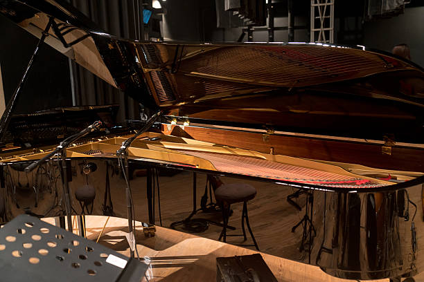 Grand piano and microphone on stage