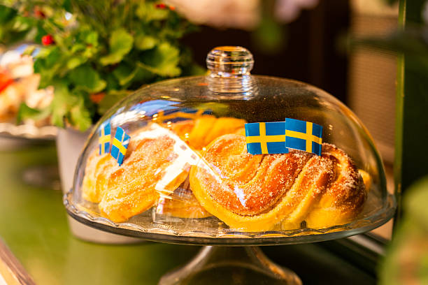 Swedish cinnamon buns with flags for fika