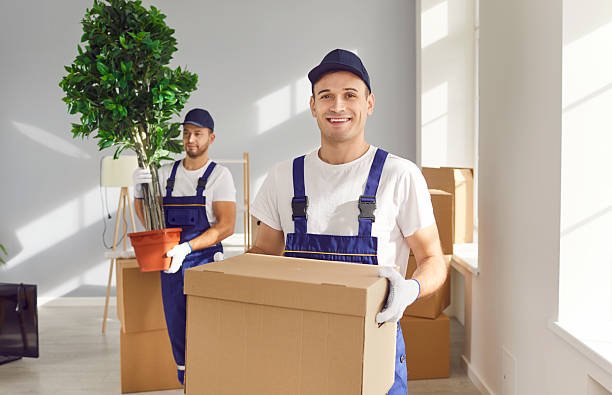 istock Young man mover worker in uniform holding a cardboard box and looking at camera in apartment. 2236181176