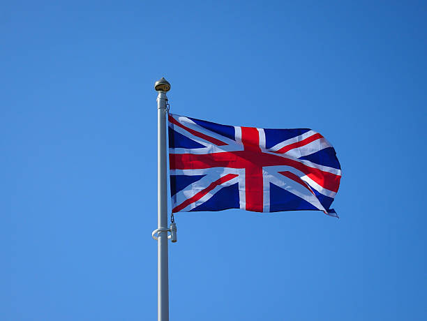 Picture of Union Jack flag in the blue sky