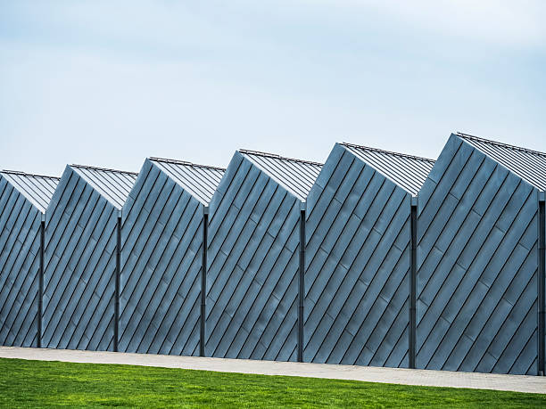 istock Geometric shape Building Steel tiles pattern Exterior garage Architecture details 2236195645
