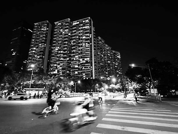 Traffic at night in Jinjiang central urban district, Chengdu, Sichuan, China.