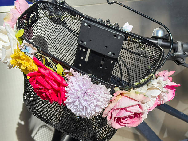 Bicycle basket with colorful flowers