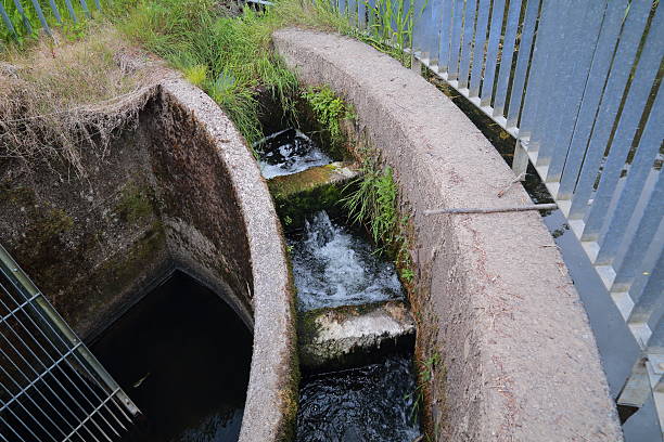 istock Concrete water bypass channel with vegetated flow 2236210817