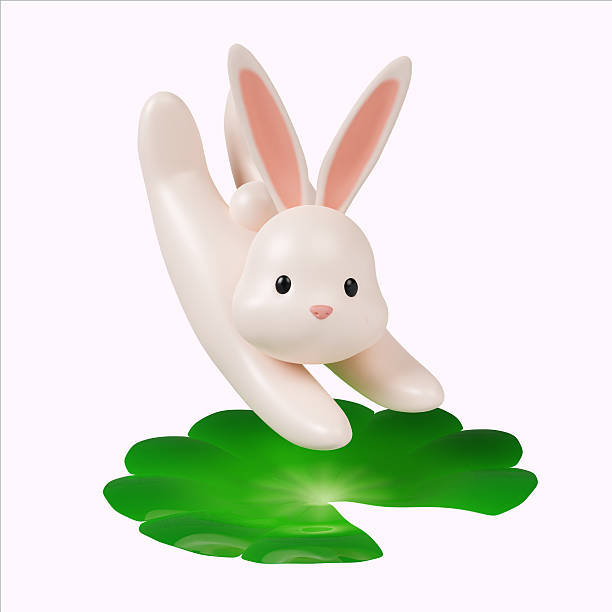 A playful bunny character delightfully jumping on a lily pad, embodying the spirit of the Moon festival.