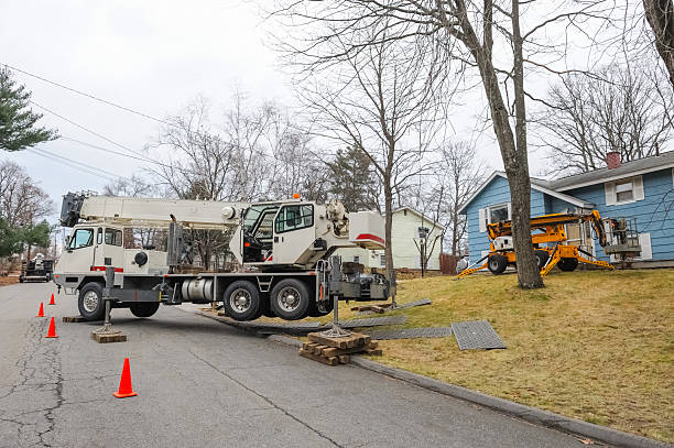 istock tree removal in residential district with crane and elevator 2236226500