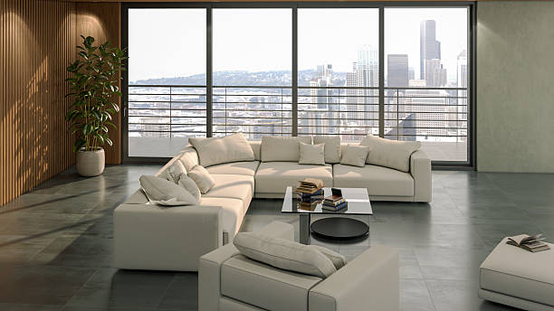 istock Large luxury modern bright interiors Living room mockup illustration 3D rendering image 2236226653