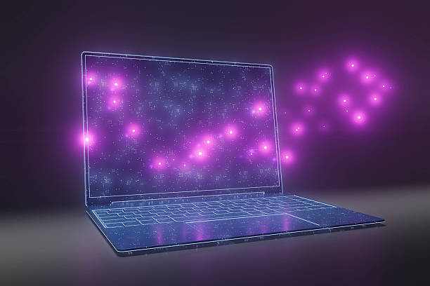 istock A laptop with a purple screen and a purple background 2236230314