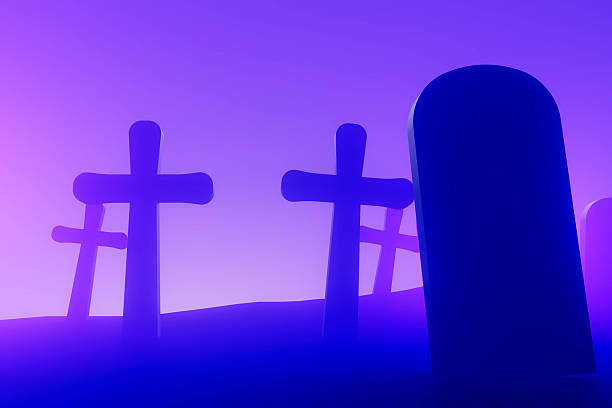 A graveyard with crosses and a tombstone, halloween concept.