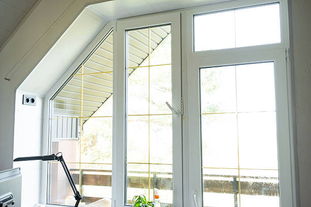 istock Window attic from inside the house plastic double-glazed window, clean glass after cleaning windows, open and closed window, window fittings 2236230638