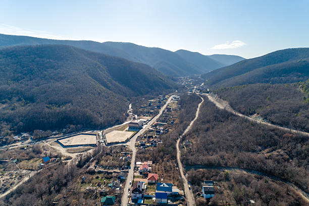 istock A mountain range with a small town in the valley 2236233492