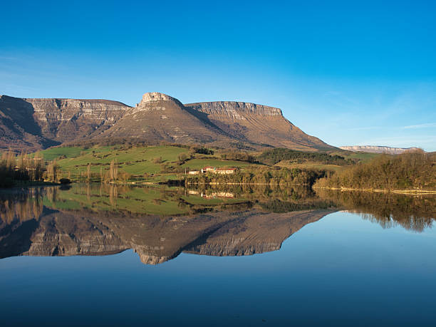 istock Trees reflected on a tranquil lake surface - A beautiful landscape with a line of trees on a hill reflected on a calm, serene lake with rippling water on a sunny day. 2236236738