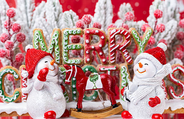 beautiful Christmas decoration with fir branches and snowmen