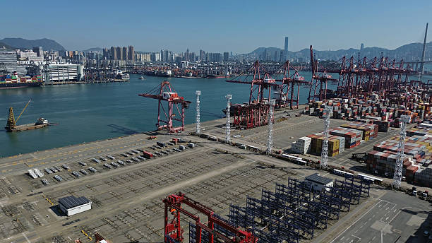istock Shipping port with colorful containers 2236238930