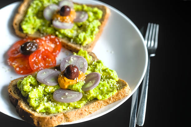 Avocado Mash, Pepper Dip, Shallot, Olives, Tomato on Multi Seed Wholemeal Bread