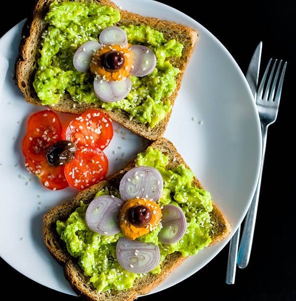 Avocado Mash, Pepper Dip, Shallot, Olives, Tomato on Multi Seed Wholemeal Bread