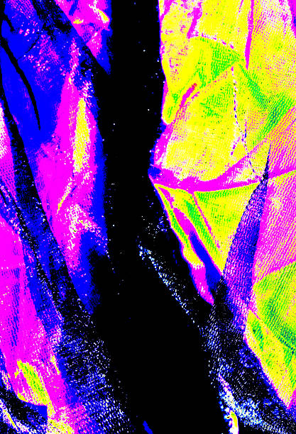 Abstract grunge background in psychedelic Vaporwave style. Texture with polarization effect and colorful neon holographic stains. For posters, banners, urban and retro designs.