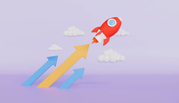 istock Career growth or successful startup business, Rocket or spaceship launched arrow pointing upwards and clouds 2236263890
