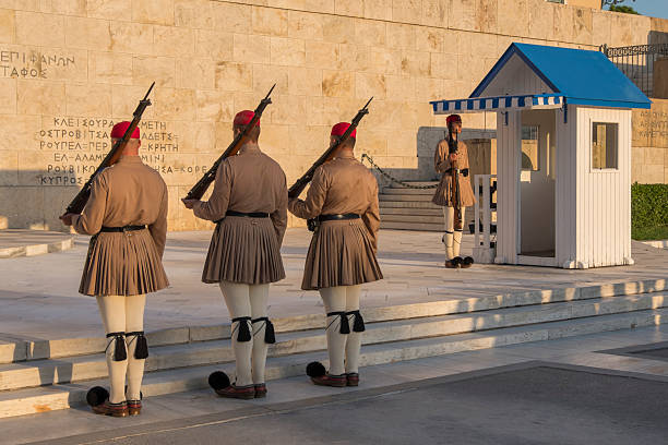 Athens, Greece - April 28 2025: The ceremony of changing the presidential guard in Athens is one of the most iconic and visually striking military traditions in Greece