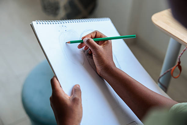 istock Woman's Hands Drawing in Sketchbook at Home 2236272317
