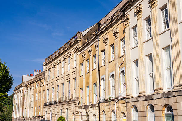 A view along the apartments and townhouses on the prestigious Windsor Terrace, one of the best known historic streets in Bristol's Clifton district.