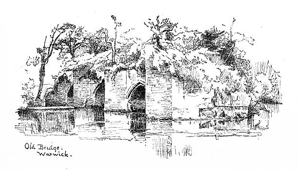 Antique magazine image: The Warwickshire Avon, Old Bridge, Warwick