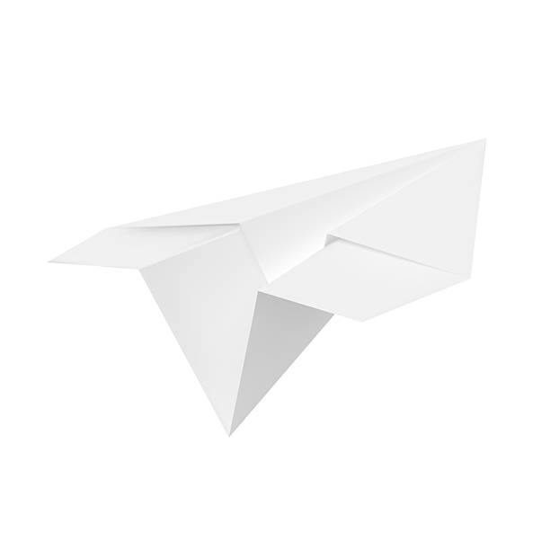 istock Realistic handmade paper plane, white paper sheet folded into airplane shape model, origami aircraft 3d vector icon 2236304990