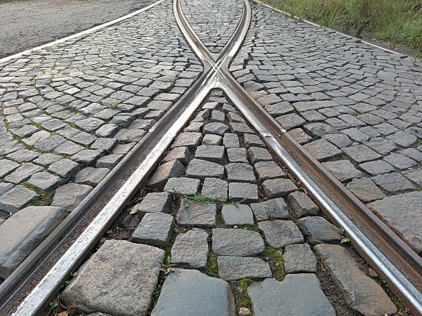 empty forked railroad tracks. 
