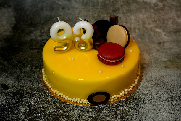 istock Yellow birthday cake with candles 2236309604