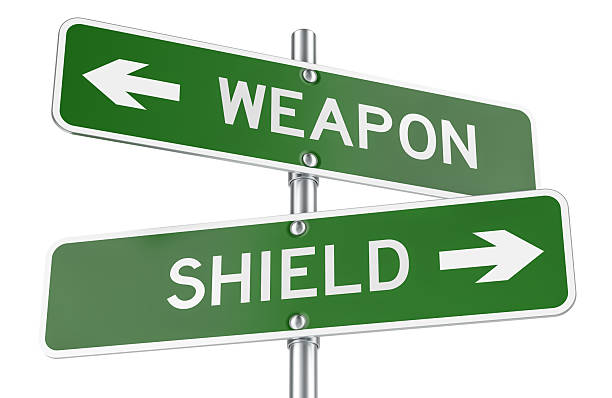 istock Weapon or Shield green direction arrows, street signs. 3D rendering 2236315496