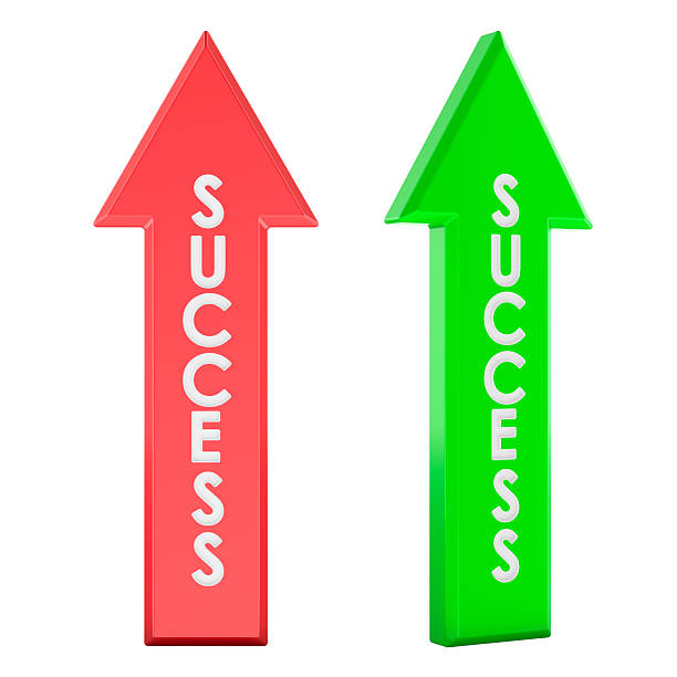 Success arrows, red and green upward direction. 3D rendering isolated on white background