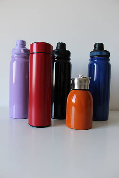 istock Composition with colorful, reusable and stainless thermal bottles 2236321479