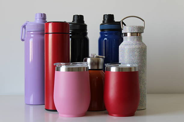 istock Composition with colorful, reusable and stainless thermal bottles 2236321626