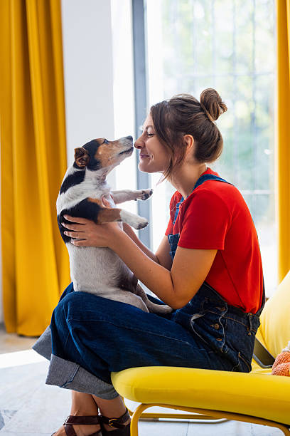 istock Young Woman Bonding with Pet Dog in a Bright Modern Setting 2236322687