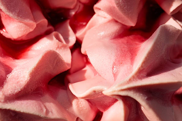 Pink Strawberry Gelato with Creamy Frozen Texture Macro View