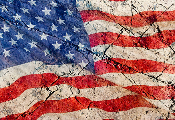 istock Conceptual image of crumbling American flag 2236330347