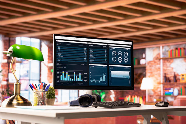 istock Financial application UI on PC screen showing company revenue 2236353576