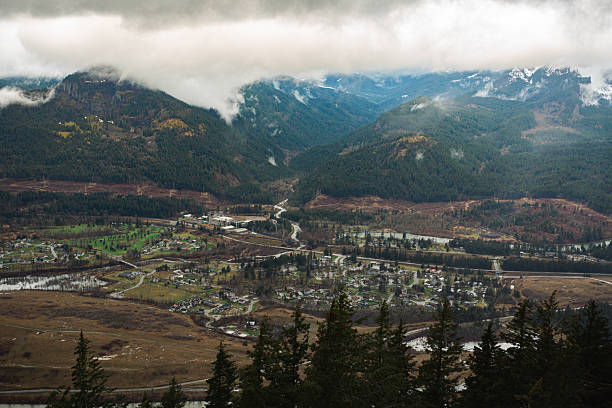 Small American town in the mountains of Washington in the Columbia River Gorge