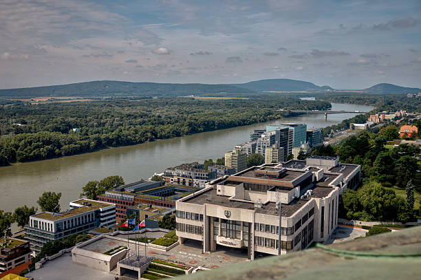 istock Elevated view from Bratislava Castle overlooking the historic old town, modern skyline, and Danube River. 2236357787