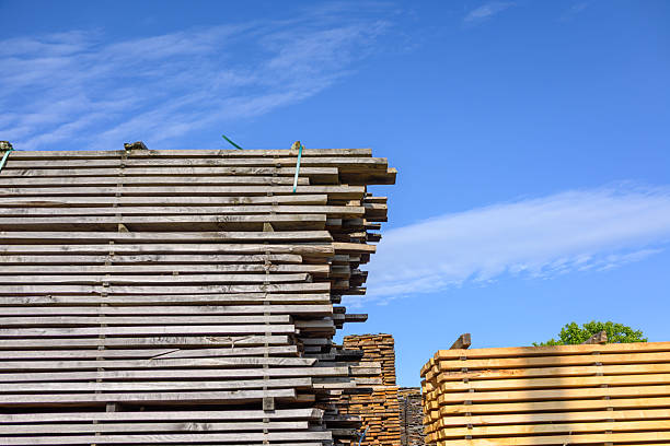 A pallet of planks awaits delivery.