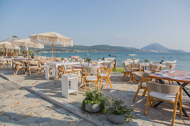 istock Modern idyllic beach restaurant with sea view 2236370908
